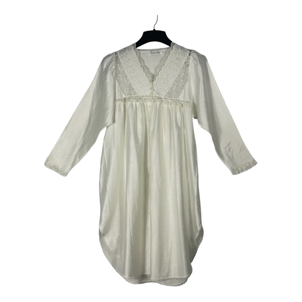 Vintage Christian Dior Nightgown Ivory Lace Trim  Small